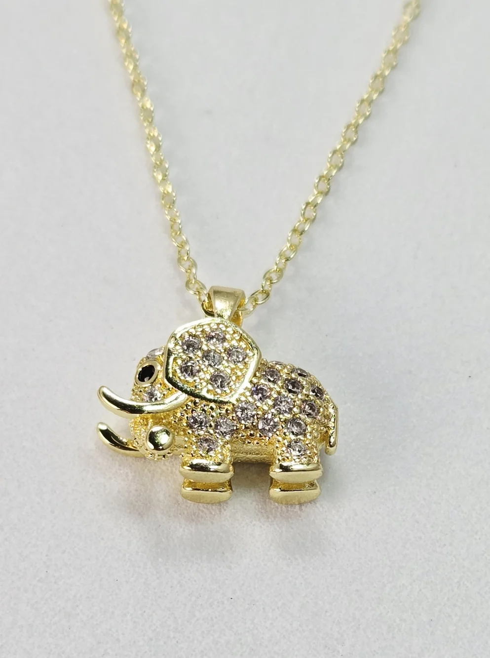 Lucky Elephant Necklace Gold Rhinestone Pendant Stainless Steel Cute Luxe Glow